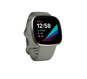 Fitbit Sense  Smart watch, GPS (satellite), AMOLED, Touchscreen, Heart rate monitor, Activity monitoring 24/7, Waterproof, Bluetooth, Wi-Fi, Sage Grey/Silver