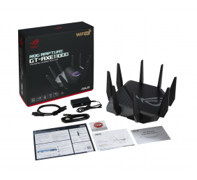 Wi-Fi 6 Tri-Band Gigabit Gaming Router | ROG GT-AXE11000 Rapture | 802.11ax | 1148+4804+4804 Mbit/s | 10/100/1000/2500 Mbit/s | Ethernet LAN (RJ-45) ports 5 | Mesh Support Yes | MU-MiMO Yes | No mobile broadband | Antenna type External | 2xUSB 3.2