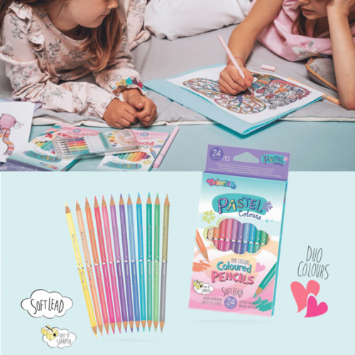 Spalvoti pieštukai dvipusiai  Colorino Pastel 12vnt / 24 pastelinių spalvų