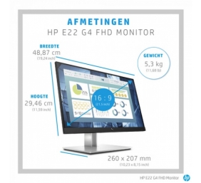 Monitorius HP E22 G4 - 21.5 inch FHD 1920 x 1080 pixels LED 5 ms Black Silver