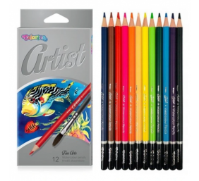 Spalvoti  akvareliniai pieštukai Colorino Artist 12 spalvų ir teptukas