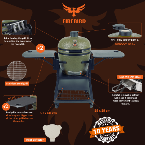 FireBird Kamado Kepsninė 59 cm (23,5 inch) su mobiliu kepimo krepšiu