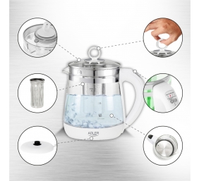 Adler | Kettle | AD 1299 | Electric | 2200 W | 1.5 L | Glass/Stainless steel | 360° rotational base | White
