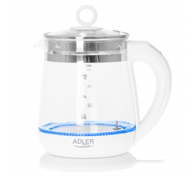 Adler | Kettle | AD 1299 | Electric | 2200 W | 1.5 L | Glass/Stainless steel | 360° rotational base | White