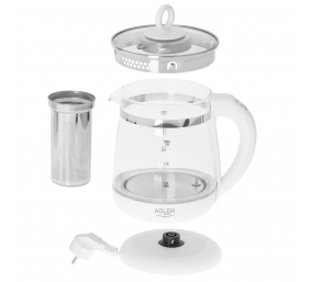 Adler | Kettle | AD 1299 | Electric | 2200 W | 1.5 L | Glass/Stainless steel | 360° rotational base | White