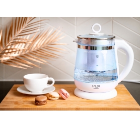 Adler | Kettle | AD 1299 | Electric | 2200 W | 1.5 L | Glass/Stainless steel | 360° rotational base | White