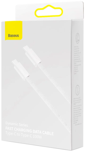 Baseus Dynamic serijos greitojo įkrovimo duomenų kabelis nuo C tipo iki C tipo 100 W 1 m baltos spa