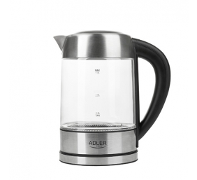 Adler | Kettle | AD 1247 NEW | With electronic control | 1850 - 2200 W | 1.7 L | Stainless steel, glass | 360° rotational base | Stainless steel/Transparent