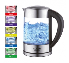 Adler | Kettle | AD 1247 NEW | With electronic control | 1850 - 2200 W | 1.7 L | Stainless steel, glass | 360° rotational base | Stainless steel/Transparent