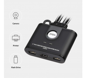 ATEN CS22HF-AT 2-Port USB FHD HDMI Kabelis KVM Switch komutatorius, Juoda