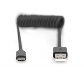 Digitus | USB 2.0 Type A to USB C Spiral Cable | AK-300430-006-S | USB-A to USB-C USB 2.0 Type A, plug | USB C, plug