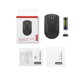 Lenovo | Wireless Compact Mouse | 400 | Red optical sensor | Wireless | 2.4G Wireless via USB-C receiver | Black | 1 year(s)