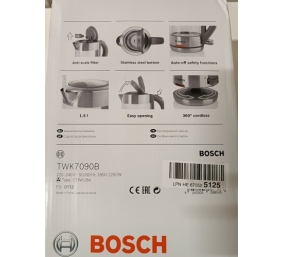 Ecost Prekė po grąžinimo, Bosch TWK7090B elektrinis virdulys 1,5 L 2200 W Pilka