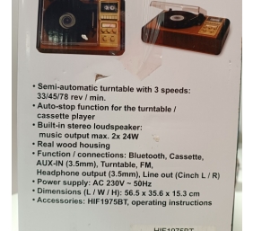 Ecost prekė po grąžinimo, Reflexion HIF-1975BT Retro patefonas su radijo imtuvu mediniame korpuse (B