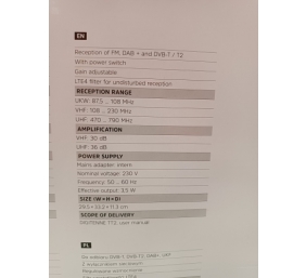 Ecost prekė po grąžinimo, TechniSat DIGITENNE TT2 - reguliuojama patalpų antena (36 dB viso diapazon