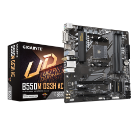 Gigabyte | B550M DS3H AC 1.0/1.1/1.2/1.3/1.5 M/B | Processor family AMD | Processor socket AM4 | DDR4 DIMM | Memory slots 4 | Supported hard disk drive interfaces SATA, M.2 | Number of SATA connectors 4 | Chipset AMD B550 | Micro ATX