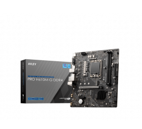 MSI | PRO H610M-G DDR4 | Processor family Intel | Processor socket  LGA1700 | DDR4 DIMM | Memory slots 2 | Supported hard disk drive interfaces SATA, M.2 | Number of SATA connectors 4 | Chipset Intel H610 | M-ATX
