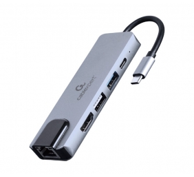 Gembird A-CM-COMBO5-04 USB Šakotuvas, USB Type-C 5-in-1, Hub + HDMI + PD + LAN