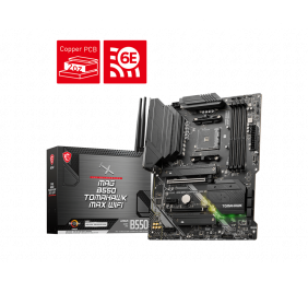 MSI | MAG B550 TOMAHAWK MAX WIFI | Processor family AMD | Processor socket AM4 | DDR4 DIMM | Memory slots 4 | Supported hard disk drive interfaces 	SATA, M.2 | Number of SATA connectors 6 | Chipset AMD B550 | ATX