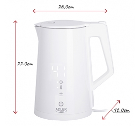 Adler | Kettle | AD 1345w | Electric | 2200 W | 1.7 L | Stainless steel | 360° rotational base | White