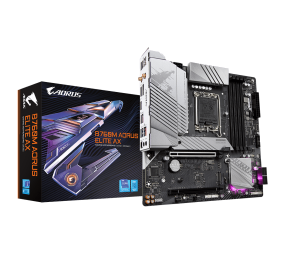 Gigabyte | B760M AORUS ELITE AX 1.0 M/B | Processor family Intel | Processor socket  LGA1700 | DDR5 DIMM | Memory slots 4 | Supported hard disk drive interfaces 	SATA, M.2 | Number of SATA connectors 4 | Chipset Intel B760 Express | Micro ATX