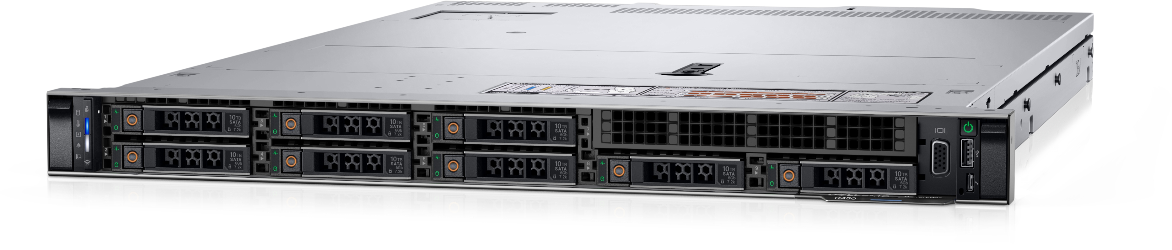 Dell PowerEdge R450 Rack (1U), Intel Xeon, Silver 4314, 2.4 GHz, 24 MB, 32T, 16C, No RAM, No HDD, 480 GB, SSD, Up to 8 x 2.5", PERC H755, Power supply 2x800 W, iDRAC9 Enterprise, ReadyRails Sliding Rails Without Cable Management Arm, No OS, Warranty Basic