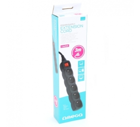 Ilgiklis su įžeminimu OMEGA, 3 m, 16 A, 5 lizdai, E Tipo, Juodas