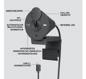 Internetinė kamera Logitech Brio 300 (960-001436) Full HD, Graphite