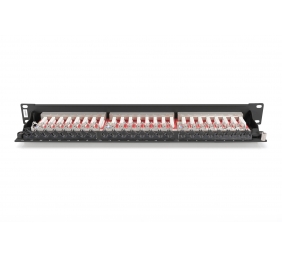 CAT 6A | Patch Panel | RJ45, 8P8C | Suitable for 483 mm (19") cabinet mounting; Transmission properties: Category 6A, Class EA; Area of application: Up to 500 MHz, 10GBase-T; Size:482.6 x 44 x 109mm | RJ45 shielding (Tinned bronze)