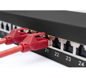 CAT 6A | Patch Panel | RJ45, 8P8C | Suitable for 483 mm (19") cabinet mounting; Transmission properties: Category 6A, Class EA; Area of application: Up to 500 MHz, 10GBase-T; Size:482.6 x 44 x 109mm | RJ45 shielding (Tinned bronze)