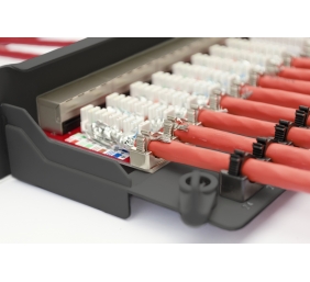 CAT 6A | Patch Panel | RJ45, 8P8C | Suitable for 483 mm (19") cabinet mounting; Transmission properties: Category 6A, Class EA; Area of application: Up to 500 MHz, 10GBase-T; Size:482.6 x 44 x 109mm | RJ45 shielding (Tinned bronze)