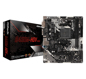 ASRock B450M-HDV R4.0 Processor family AMD, Processor socket AM4, DDR4 DIMM, Memory slots 2, Supported hard disk drive interfaces 	SATA, M.2, Number of SATA connectors 4, Chipset AMD Promontory B450, Micro ATX