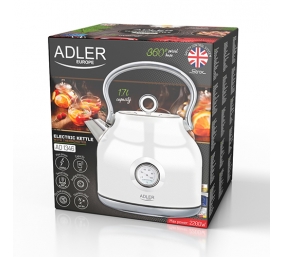 Adler | Kettle with a Thermomete | AD 1346w | Electric | 2200 W | 1.7 L | Stainless steel | 360° rotational base | White