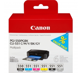 Canon PGI-550/CLI-551 (6496B005) 6 kasečių komplektas rašaliniams spausdintuvams, PGBK/C/M/Y/BK/GY