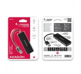 USB šakotuvas AXAGON HUE-G1A 4x USB3.2 Gen 1 SLIM hub w. 14cm USB Type-A cable