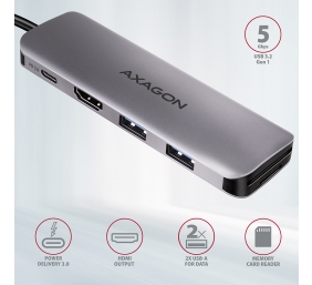 AXAGON SuperSpeed USB-C COMBO 5in1 Hub | HMC-5