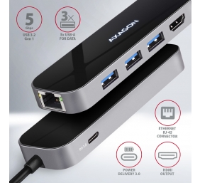 AXAGON SuperSpeed USB-C COMBO 6in1 Hub | HMC-6GL
