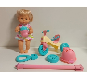 Ecost prekė po grąžinimo Nenuco and Her Tricycle Baby Doll lėlė su miela suknele, rožinis triratukas