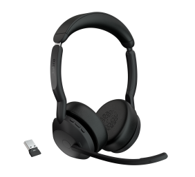 Jabra Evolve2 55 UC Stereo Link380a Belaidės ausinės, Bluetooth, USB-A, Juoda