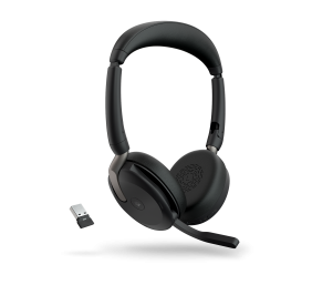 Jabra Evolve2 65 Flex MS Stereo Belaidės ausinės, Bluetooth, USB-A, Wireless Charging, Juoda