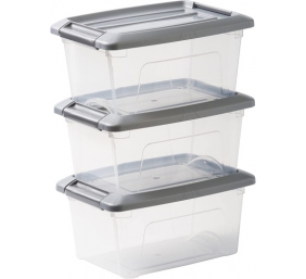 Ecost prekė po grąžinimo AmazonBasics, 3 saugojimo dėžučių rinkinys, 5 L, su spaustukais