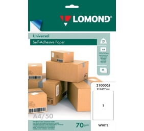 Lipnus popierius lipdukams Lomond Self-Adhesive Universal Labels, 1/210x297, A4, 50 lapų, Balta