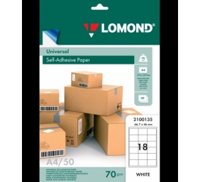 Lipnus popierius lipdukams Lomond Self-Adhesive Universal Labels, 18/66,7x46, A4, 50 lapų, Balta