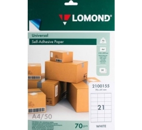 Lipnus popierius lipdukams Lomond Self-Adhesive Universal Labels, 21/70x41, A4, 50 lapų, Balta