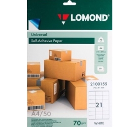 Lipnus popierius lipdukams Lomond Self-Adhesive Universal Labels, 21/70x41, A4, 50 lapų, Balta