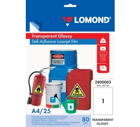 Lipni poliesterio plėvelė Lomond PET Laserjet Film Self Adhesive Skaidri Blizgi A4, 25 lapai