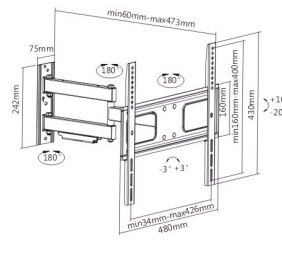 Sunne | Wall mount | 23-42-EAX2 | Full motion | 32-55 " | Maximum weight (capacity) 50 kg | Black