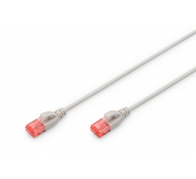 Digitus | Patch cord | CAT 6 U-UTP  Slim patch cord | 1.5 m | Grey | Modular RJ45 (8/8) plug | Transparent red coloured connector for easy identification of Category 6 (250 MHz). Inner conductors: Copper (Cu)