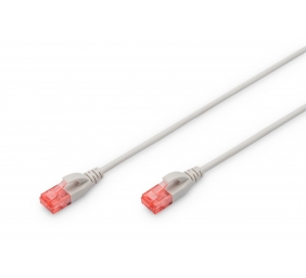 Digitus | Patch cord | CAT 6 U-UTP  Slim patch cord | 2 m | Grey | Modular RJ45 (8/8) plug | Transparent red coloured connector for easy identification of Category 6 (250 MHz). Inner conductors: Copper (Cu)