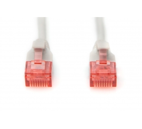 CAT 6 U-UTP  Slim patch cord | Patch cord | Transparent red coloured connector for easy identification of Category 6 (250 MHz). Inner conductors: Copper (Cu) | Grey | 2 m | Modular RJ45 (8/8) plug